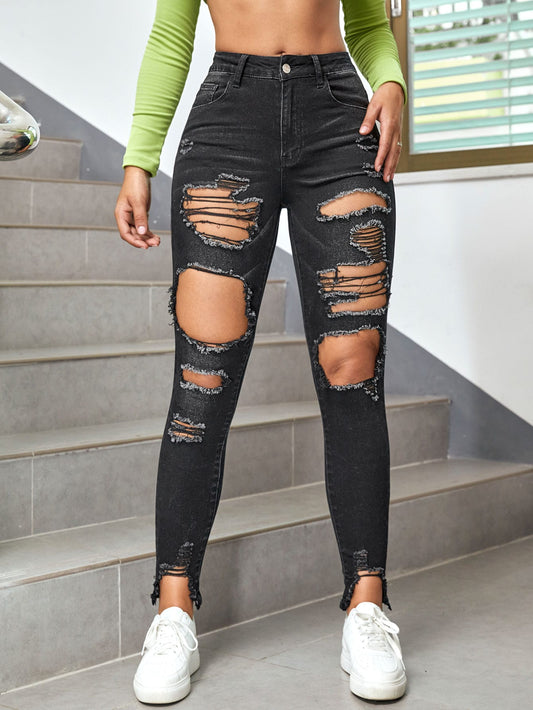 High Waisted Ripped Skinny Jeans