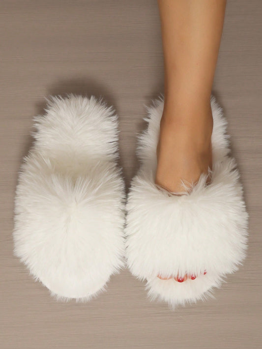 Furry Open Toe Slippers for Women, Soft and Warm Indoor House Slippers for Spring, Autumn and Winter