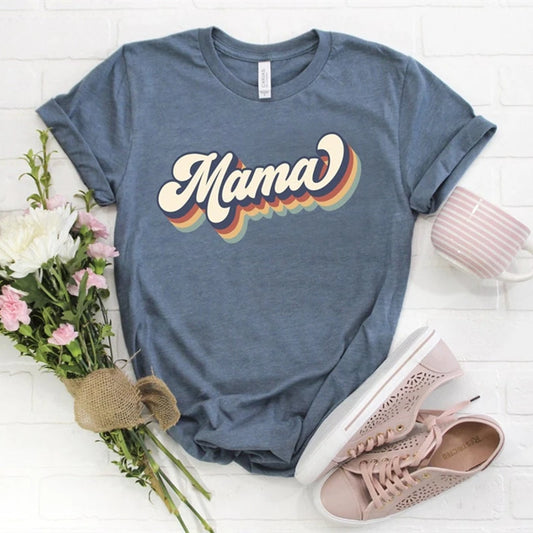 Retro Mama Shirt Mom Life T-Shirt Mommy to Be Motherhood Shirts Strong as a Mothe Vintage 70S Graphic Tee