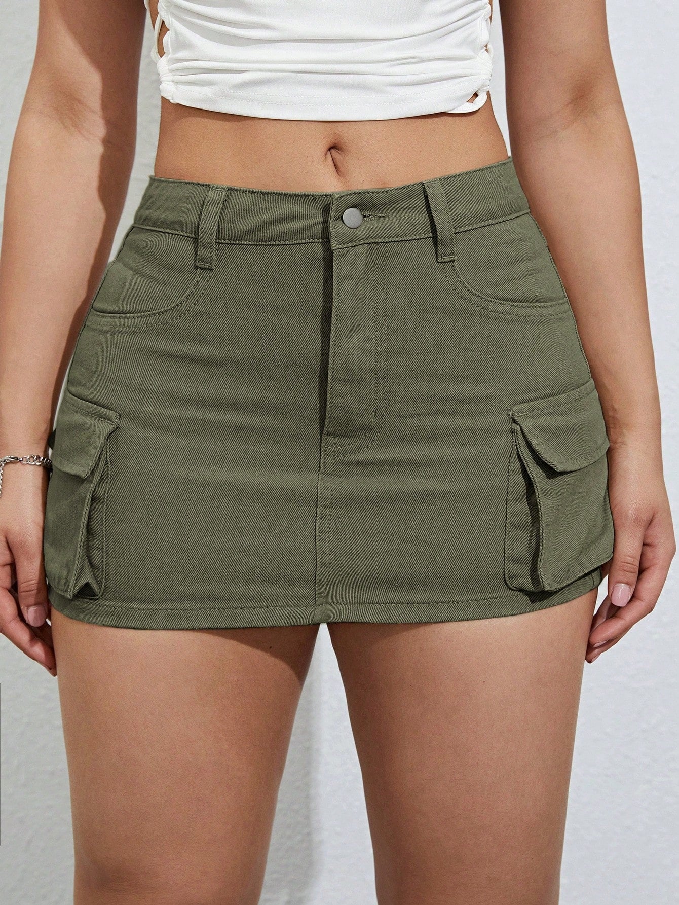 SHEIN ICON Flap Pocket Side Cargo Denim Skirt