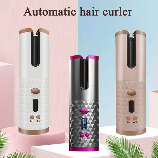 USB Rechargeable Hair Curler Flat Iron Automatic Hair Curling Iron Wireless Curling Women Curls Waves Tool Portable LCD Display